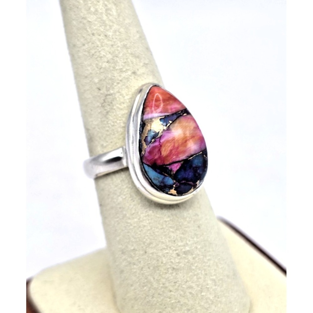 Spiny Oyster Turquoise Copper Ring Size‎ 7.5* Sterling Silver 925 Teardrop NWT